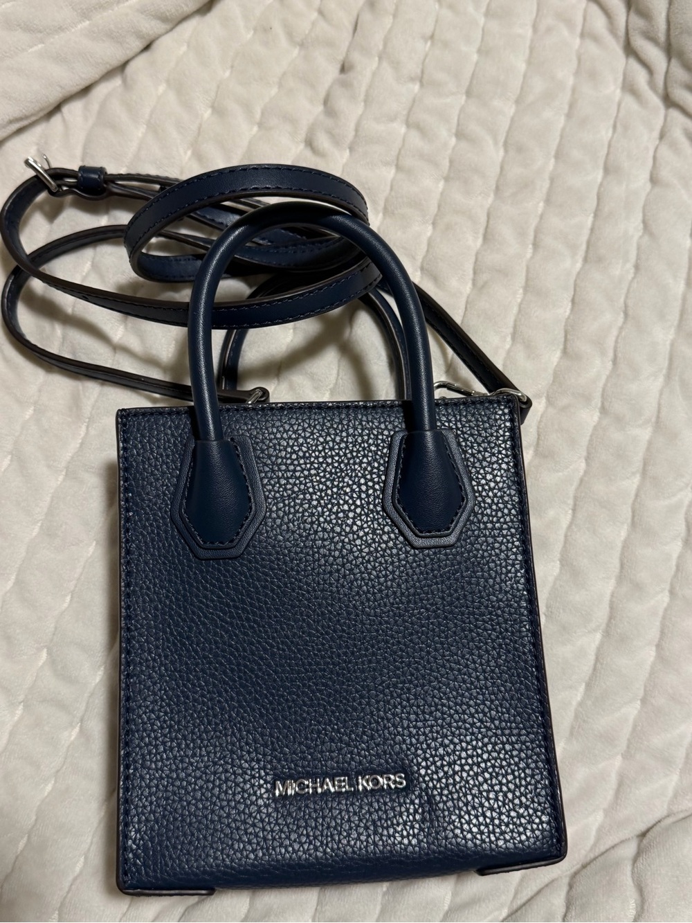 Michael Kors Pebbled Navy Mini Crossbody Tote